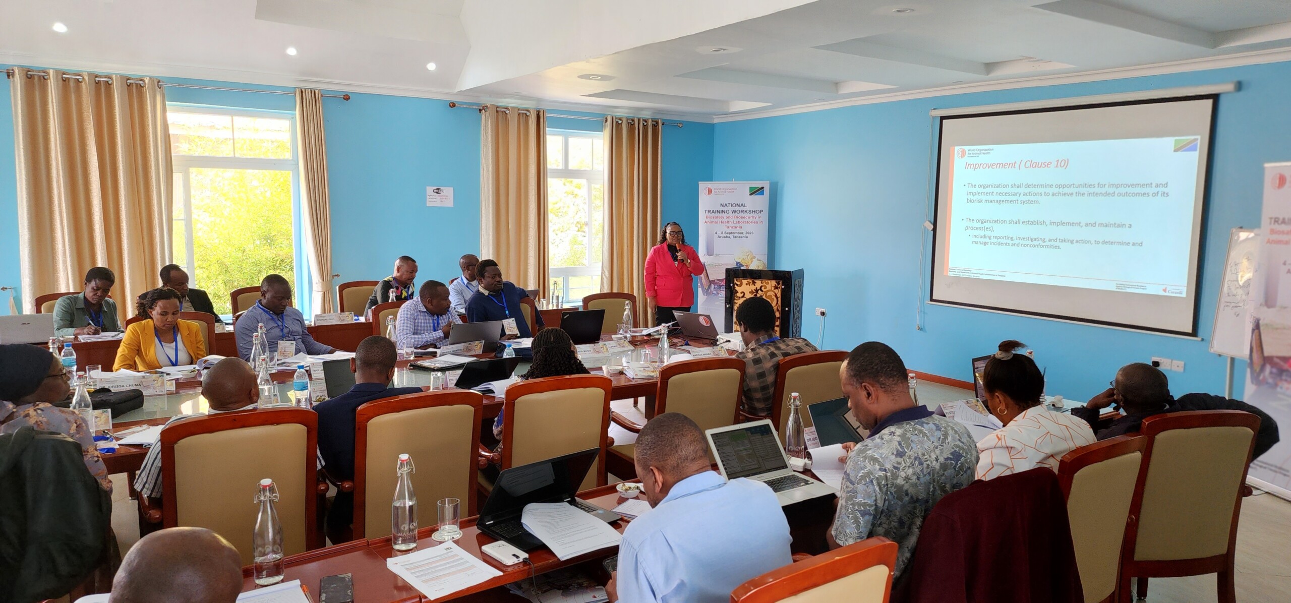 Ms. Annah Motaung from ARC-OVI facilitating the session on improvement of biorisk management systems. Picture © I. Busuulwa (woah) 2023